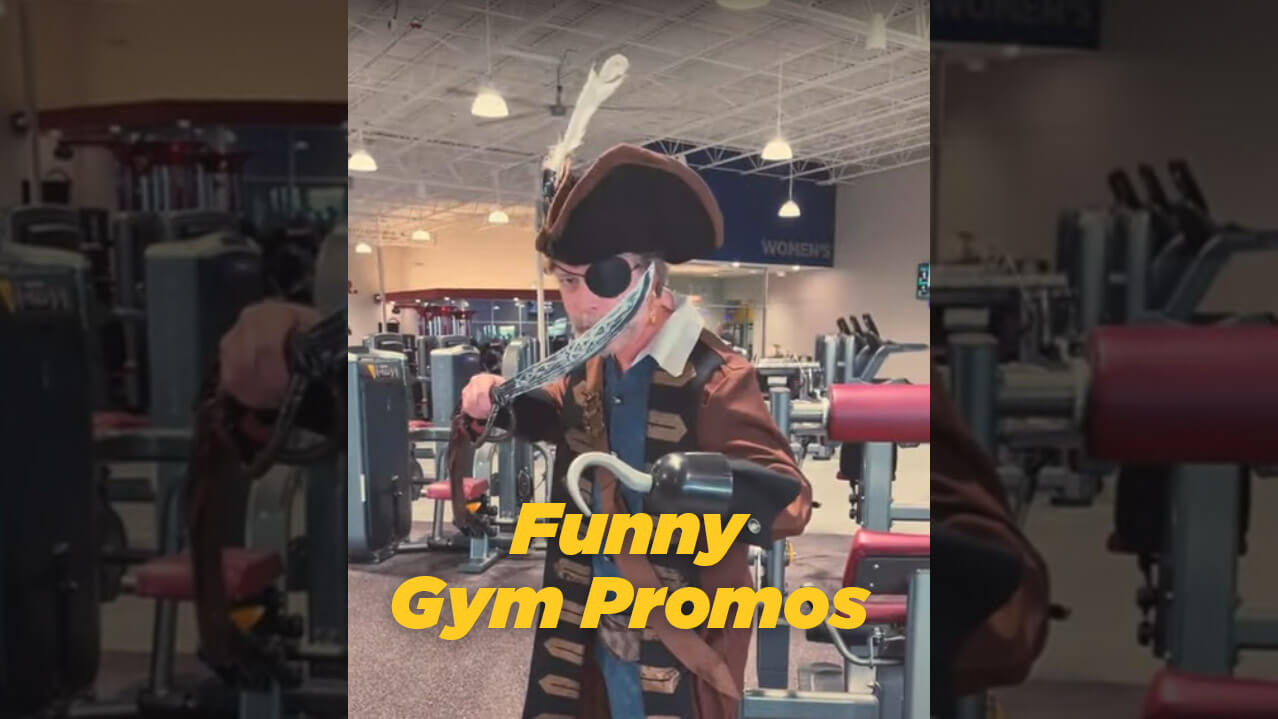 Pirate costume in gym advertising promotion